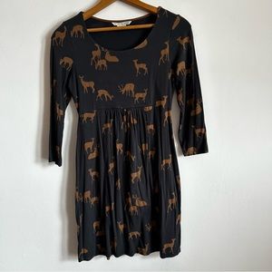 Boden Women's Jersey Tunic Dress Size 4 Petite Gray Deer Print 3/4 Sleeve